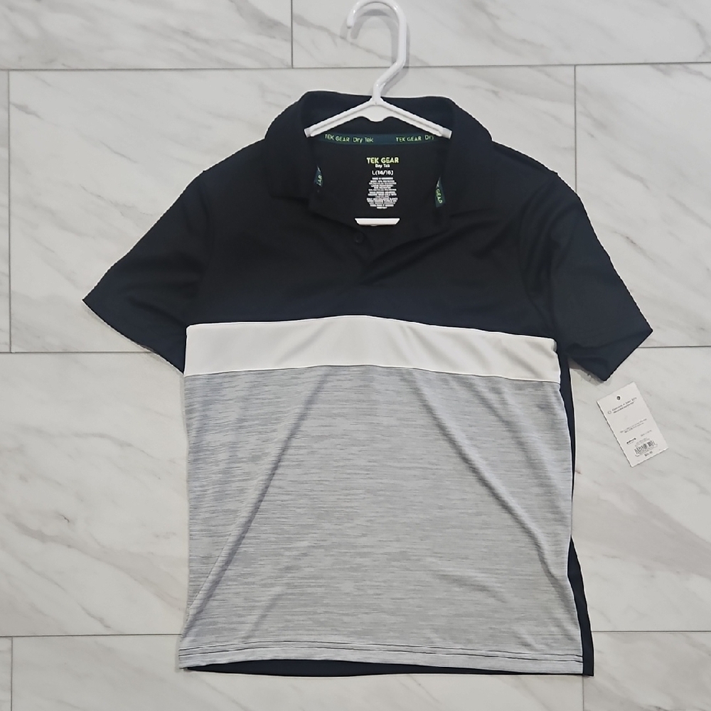 Tek Gear Black and Gray Boys Polo Shirt